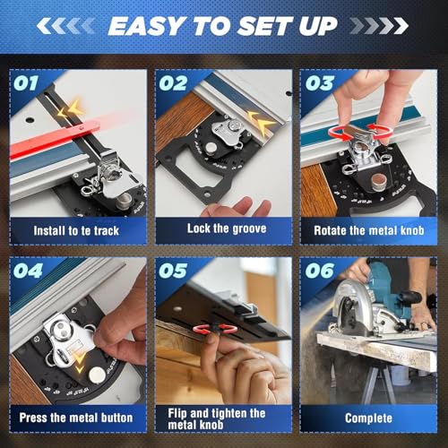 Guide de rail pour équerre de scie à chenilles Triton avec butées d'angle réglable et support