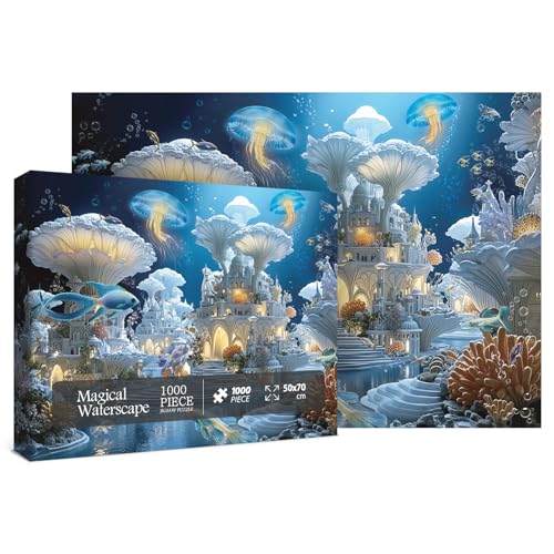 Puzzle Fantasy Ocean para Adultos 1000 Piezas Castillo de Hongos Naturaleza, Peces Mágicos, Medusas, Rompecabezas de Arte Difícil y Desafiante miniatura 2