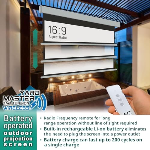 Image of Elite Screens Yard Master Tab Tension Wireless, 125-INCH Diag. 16:9 Outdoor Motorized Projector Screen, Built-in Rechargeable Lithium-Ion Battery, OMS125WHT-BAT-ELEC-X