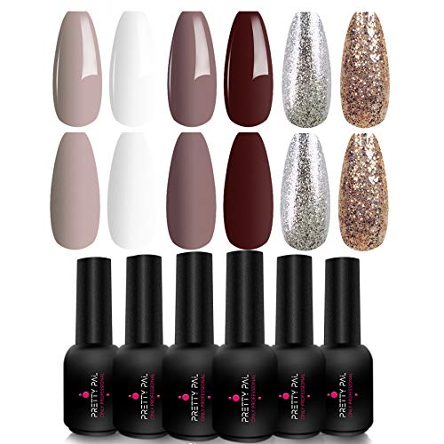 PRETTY PAL Burgundy Red Series 6 PCS Nail Gel Polish,Glitter Gel Polish Kit Soak Off Nail Gel Kit