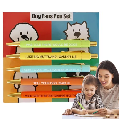 Juego De Bolígrafos Para Perros - Lindos Bolígrafos De Escritura Portátiles | Paquete De 5 Bolígrafoss De Bolsillo Paraa Amantes De Los Perros, Ideales Para Notas, Cartas, Escuela, Oficina, Diario Y U