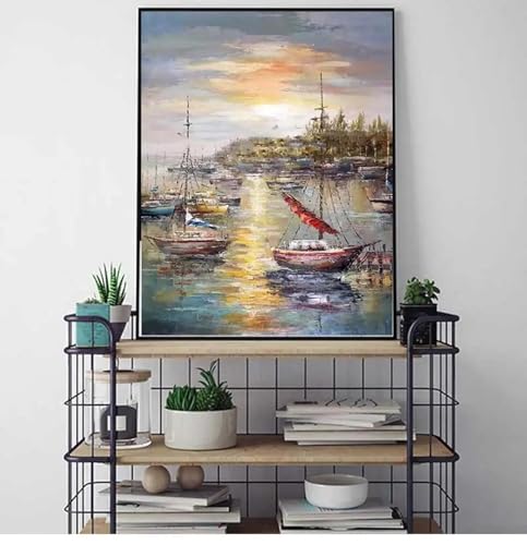 LIMAIDUO Peintures peintes sur toile Ports de pêche et bateaux Tableau mural pour salon Décoration d'intérieur Art mural Peinture décorative 40x60cm Sans cadre
