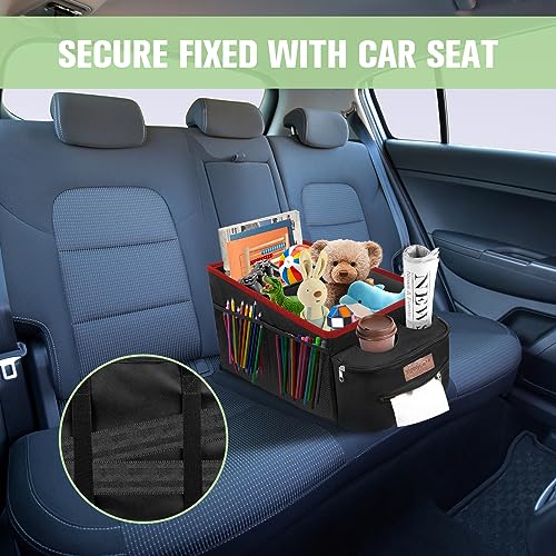 Image of FUNNy elf Car Seat Organizer - Passenger Seat Organizer, Collapsible Car Storage with Partitions & 4 Cup Holders for Front Seat or Back Seat (Red)