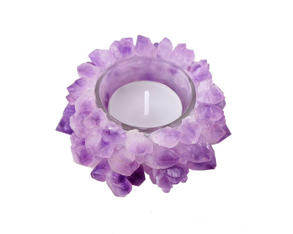 Amethyst Candle Holder Natural Quartz Crystal Healing Gemstone Tealight Holder Home Decor Reiki Stone Figurine