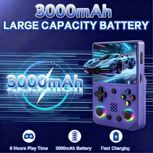 RG36PRO Handheld Game Console - Support 30000+Classic Games, 64G TF Card,Open Source System, 3.5-Inch Screen,3000mAh Battery, Portable Console for Travel, Gift for Adult or Partner-Purple - Image 6