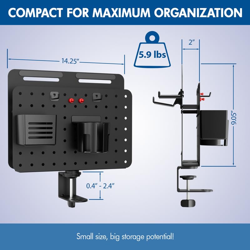 Image of Rotatable Desk Pegboard - Gaming Pegboard - Clamp on Desk Organizer - Gaming Accessories Organizer (Black)