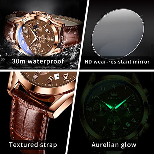 Image of OLEVS Men's Watches Brown Leather with Date,Casual Watches for Men,Large Face Watches Men,Chronograph Mens Watch,Sport Waterproof Business Dress Analog Quartz Men's Wrist Watches Reloj De Hombre
