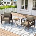 3-Piece Oversized Aluminum Patio Furniture Set, Outdoor Deep Seating Conversation Sofa Set with Coffee Table, 5.2" Cushions, All-Weather Rust-Proof Frame for Backyard, Deck, Balcony-Brown