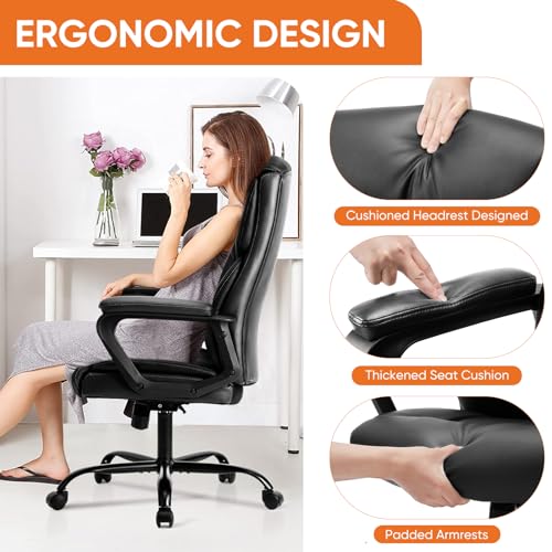 Sweetcrispy C-2892-1A-BK Home Office Chair, Leather Computer Gaming Chair With Armrests, Adjustable Swivel Rolling Desk Chair thumb #2