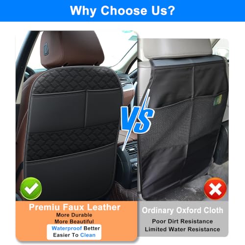 Image of Back Seat Protector 2 Pack Fit for Honda Odyssey Car Kick Mats for Kids Upgraded Version with Storage Organizer Waterproof Dirt Proof Faux Leather Auto Accessories (Black)