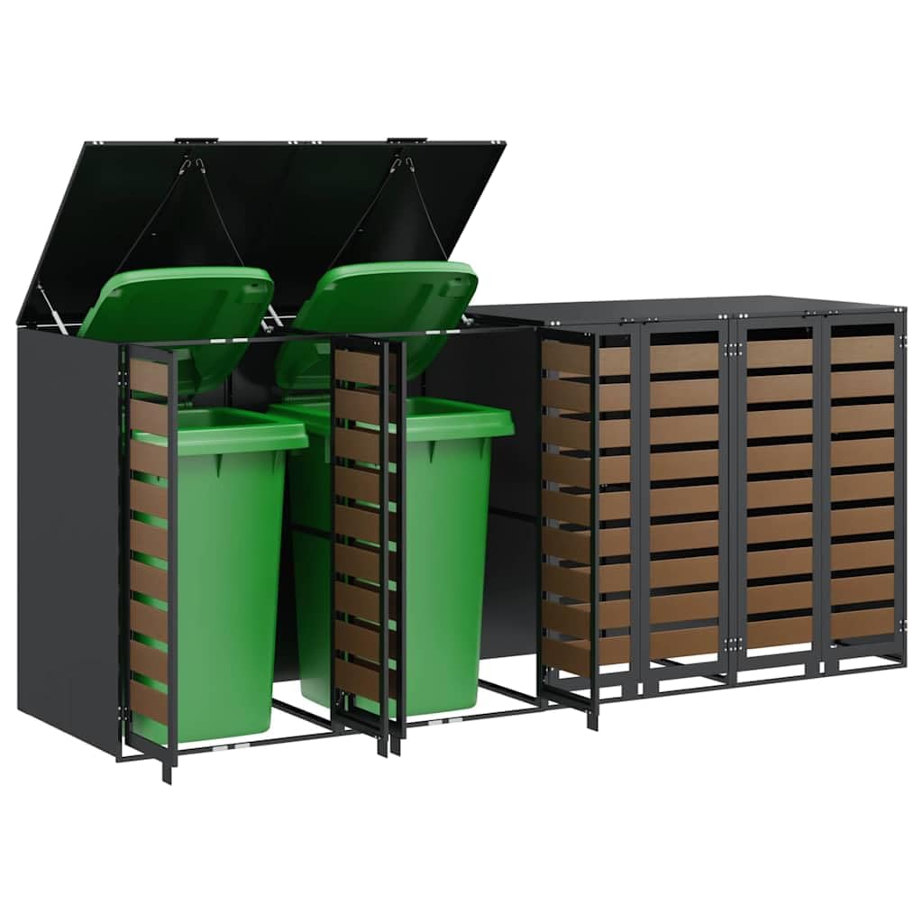 IKAYAA Copribidoni per 4 Bidoni di Spazzatura Contenitori Pattumiera Cassonetti Rifiuti 240 L Coperchio Bidone Resistente con 4 Porte Copribidone da Esterno Acciaio-4 Bidoni