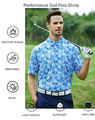 Alex Vando Mens Golf Shirt Moisture Wicking Quick-Dry Print Performance Polo Shirts for Men