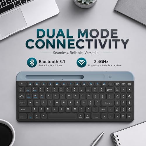 Image of Ant Master 55 Dual Mode Wireless Keyboard with Bluetooth & 2.4GHz, 96-Key Compact Layout, Rechargeable Battery, Water Resistant Membrane Keys, Compatible with Windows, Mac, Android & iOS - Black