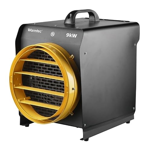 WARMTEC Termoventilatore con termostato 9000W - Riscaldatore da cantiere 400V per Garage e Officina - Stufa Elettrica con Protezione IPX4, Struttura in Acciaio, protezione contro il surriscaldamento