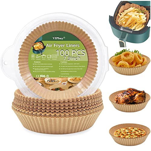 VIPbuy Einweg-Papiereinlagen für Luftfritteuse, nicht porös, rund, antihaftbeschichtet, Pergamentpapier, öldicht, wasserdicht, Backpapier für Luftfritteuse, Dampfgarer, Mikrowelle, Ofen (100, 20 cm) Cover