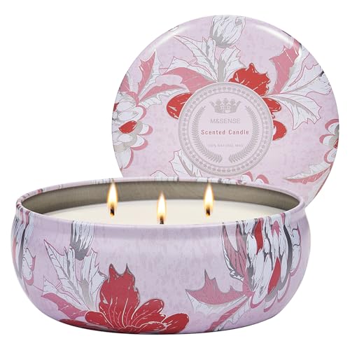 M&SENSE Strawberry Poundcake Scented Candles Large 3 Wick Soy Tin Candle, Over 40 Hour Burning Time, 100% Natural Vegan Wax Relaxing Aromatherapy Aesthetic Candle Gift for Women Men