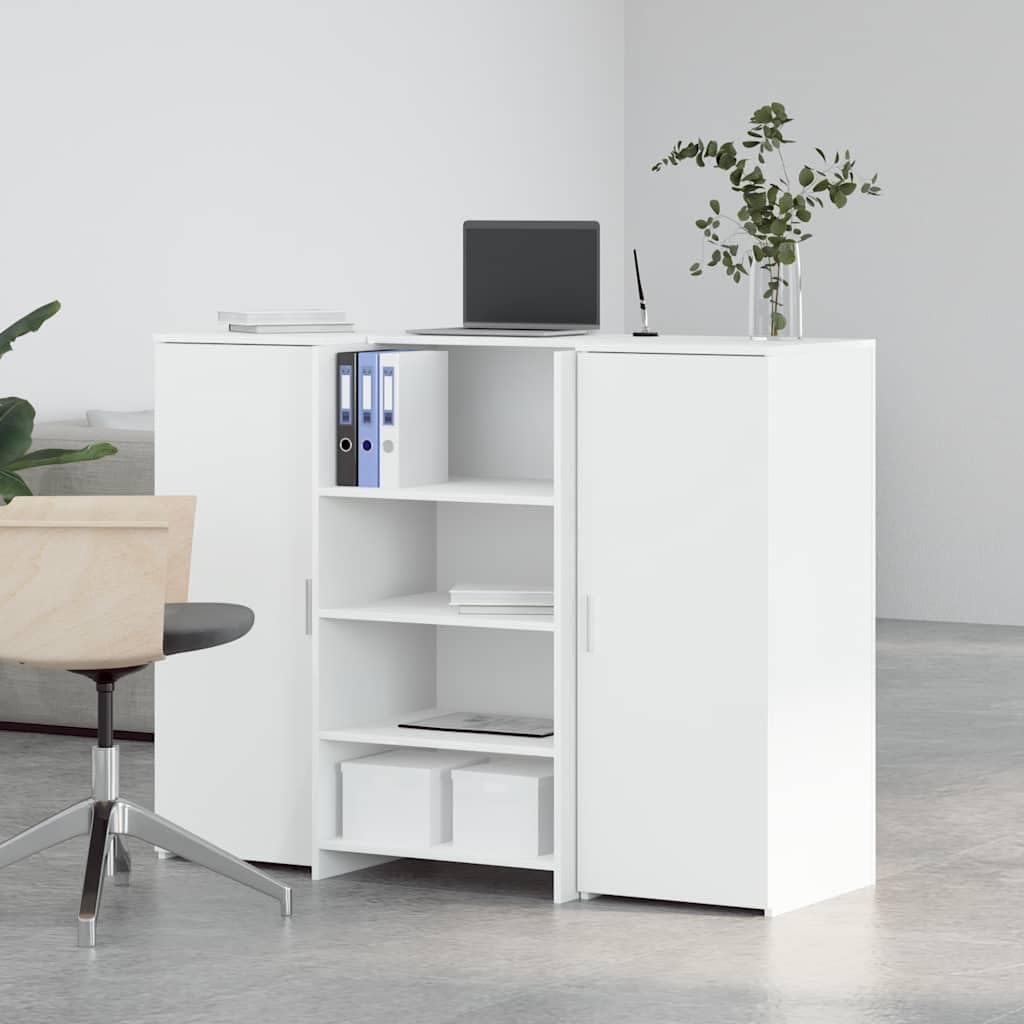 Générique Scrivania da reception bianca 135 x 50 x 103,5 cm in legno di ingegneria con piano di lavoro integrato, ampio spazio di archiviazione e armadio, ideale per ufficio, hotel, clinica o salone