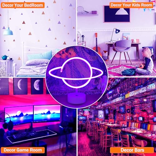 Image of Planet Neon Light Purple, LED Signs Planet USB /3*AA Battery Operated Planet Classroom Neon Signs Decor Planet Neon Light Signs for Bedroom, Boys&Girls Room, Gaming Room Decor, Christmas Gifts