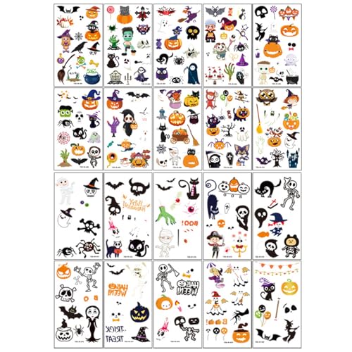 20 Sheets Luminous Halloween Temporary Tattoos Glow In The Dark Halloween Tattoos Cosplay Face Makeup Tattoos