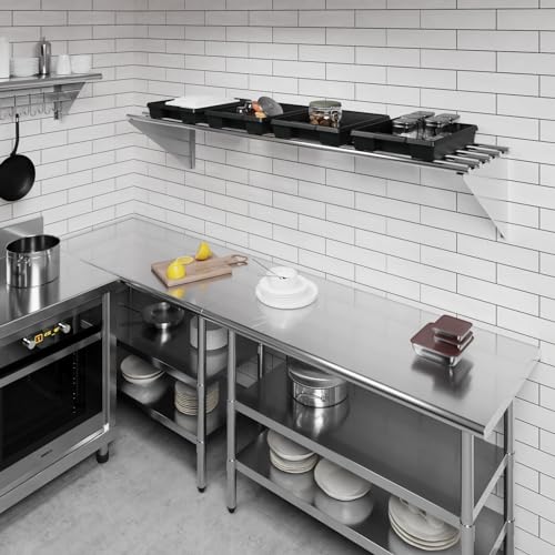 Image of AmGood 18 in. x 72 in. NSF Stainless Steel Tubular Wall Shelf | Heavy-Duty Metal Shelving for Appliances & Equipment | Ideal for Kitchen, Restaurant, Garage, Laundry, Utility Room