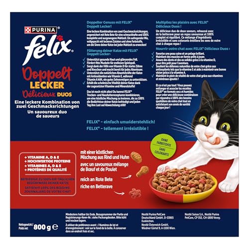 Felix Doppelt Lecker Katzenfutter trocken mit Rind, Huhn und reich an Rote Bete, 5er Pack (5 x 800g) – Bild 3