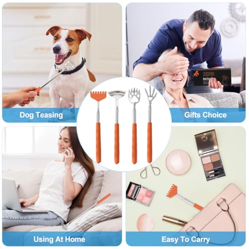 Image of 4 Pack Different Style Back Scratcher Metal Portable Telescoping Back scratchers, Extendable Back Massager Tool with Beautiful Box, Stocking Stuffers Gift for Men Women(Orange)