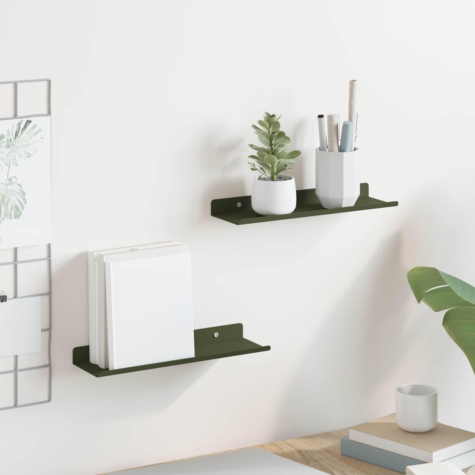 Étagères flottantes métal étagère murale compacte vert olive lot de 2