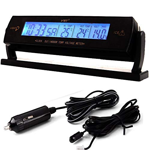Boomboost Nuevo Calendario Multifuncional del Reloj del Coche Luz de Fondo Azul Interior Voltímetro Exterior Termómetro Medidor de Voltaje