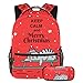 Keep Calm and Merry Chirstmas - Mochila escolar con estuche para niños y adolescentes, multicolor, p: 7.5x3x1.5in b: 11.5x8x16 in, No