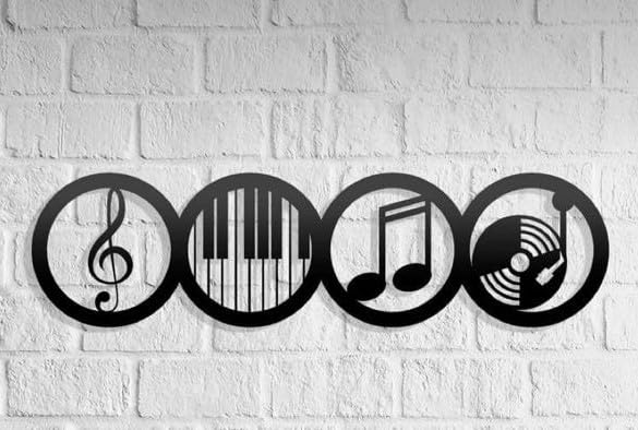 Artbrointeriors music wall art set of 4 MDF Plaque Painted Cutout Ready to Hang Home Decor Wall Art | Home Decoration Items 7 * 7 inches Black-picture-16