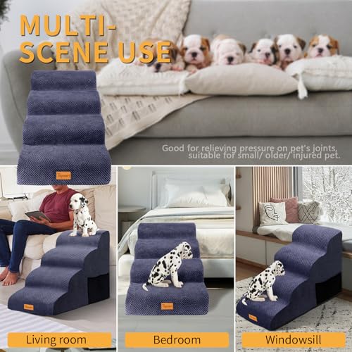 Image of Topmart High Density Foam Dog Steps 4 Tiers,Extra Wide Deep Pet Steps,Non-Slip Dog Stairs Ramp for Bed,Soft Foam Cat Ladder,Best for Older Injured,Older Pets,Cats with Joint Pain
