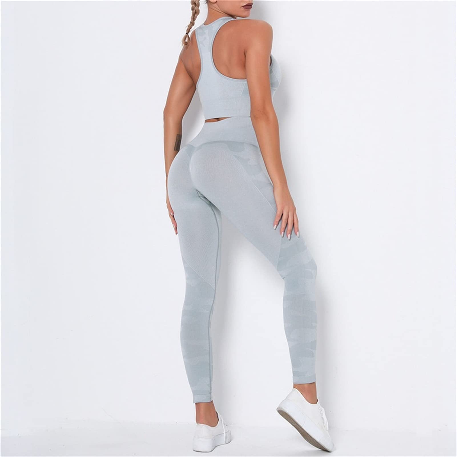 Damskie dresy treningowe do jogi, strój dla kobiet, zestaw 2 sztuki, nakładka do jogi Scrunch tłok, gimnastyka, legginsy bez ramion, sportowy biustonosz z rękawami crop Top Yoga Fitness dres treningowy 2 sztuki