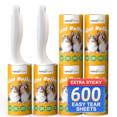 Extra Sticky Lint Roller for Pet Hair, 600 Sheets with 2 Reinforced Handles, Heavy Duty Lint Roller for Clothes, Couch, Furniture & Car