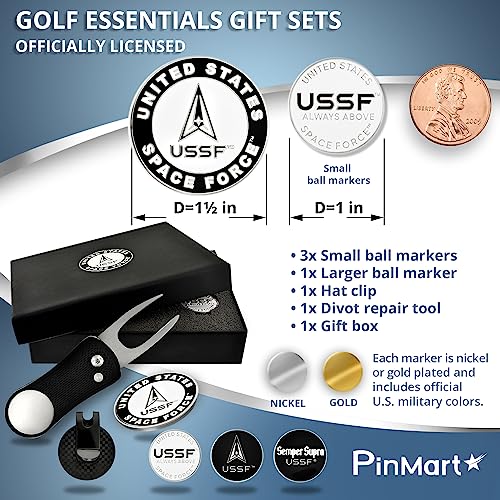 Image of PinMart's Officially Licensed Marine Corps Golf Essentials Gift Set, Divot Tool, Hat Clip, Magnetic Ball Markers, Large Golf Ball Marker with Presentation Box - Gifts and Accessories