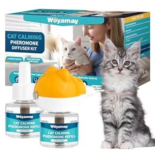 Woyamay Diffusore Feromoni per Gatti con 1 Diffusore + 2 Ricariche 48 ml, Calmante eTranquillante per Gatti, Antistress Gatto Fino a 60 Giorni