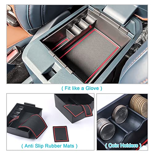 Image of CDEFG for 2022-2026 Ford Maverick Center Console Organizer Tray Accessories | 2022 2023 2024 2025 2026 Ford Maverick Armrest Trays Storage Box 2022-2026 Maverick Truck Accessories, 2-Pack (Red Trim)