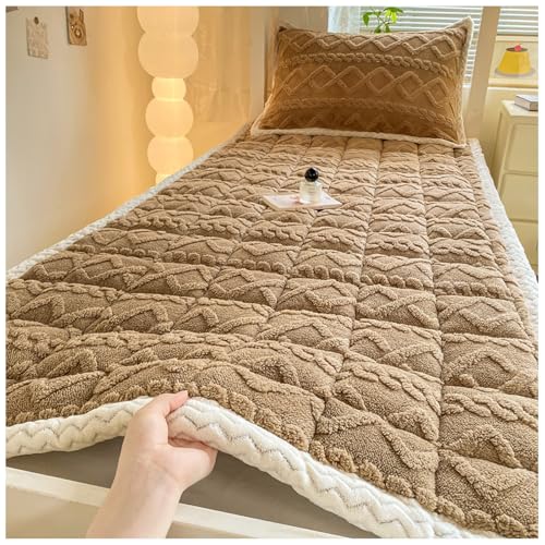 Sobrecolchón Colchoncillo,Transpirable Cubre Colchón Mattress Topper con 4 Bandas,Protector de colchón Acolchado Suavidad y Comodidad con Bandas elásticas Ajustable,Marrón,90x190cm/35x75in