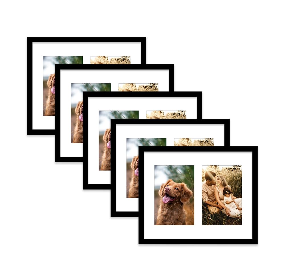 Black Multi Photo Frame - Holds 2 x 6x4 Pictures, Family Collage Picture Frame for Wall Display, 10x8 Frame size, Set of 5