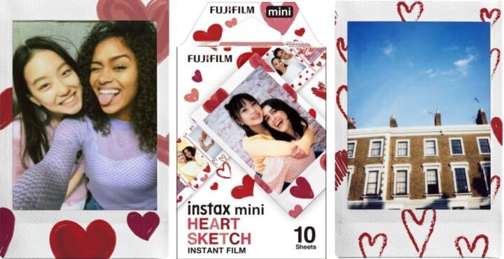 Fujifilm Mini Heart Sketch Instant Camera Film: 20 Shoots Total, (10 Sheets x 2) - Capture Memories Anytime, Anywhere - AIODI Sticker Included