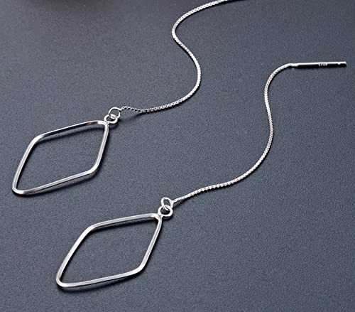 Boucle d'oreille pendante en argent sterling chaîne losange pour ado - 3
