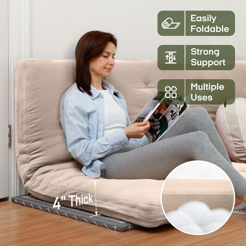 Image of ZonLi Japanese Floor Futon Mattress Queen Size 80 inchx 60 inch, 100% Cotton Cover 4 inch Thicken Tatami Mattress, Foldable Sleeping Pad, Portable Dormitory Tatami Mat, Roll Up Floor Lounger Bed for Adult