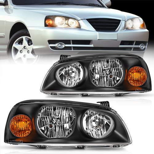 Image of Nilight Headlight Assembly Compatible with 2004 2005 2006 Hyundai Elantra Replacement Headlamp Black Housing Amber Reflector Driver and Passenger Side | For Elantra 2004 2005 2006 Black Housing Amber Reflector Headlights Replacement Driver and Passenger Side