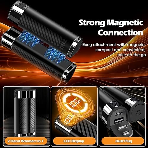 Hand Warmers Rechargeable - 2 Pack Electric Hand Warmer 10000mAh, AI Smart Chips Safe Heat, Portable Pocket Magnetic Hand Warmers for Raynauds, Golf, Hunting, Fishing, Ball Game, Camping