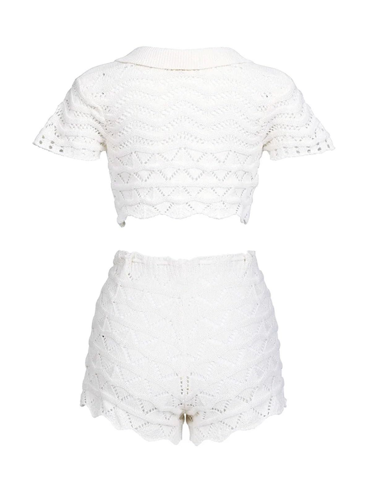 Femme Plage Ensemble de maillot de bain cache-maillot for femme, haut à manches courtes, col en V, revers découpé, mini-short à lacets, tricot, plage