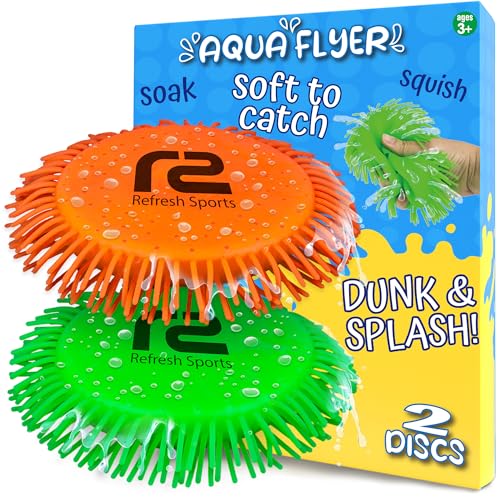 Water Flying Discs for Kids: Soft Sports Disc 2 Pack - Soaks The Target On Impact - Best Swimming Pool Toys & Beach Water Toys - Fun Toy Outdoor Games - Birthday Gifts for Boys & Girls All Ages