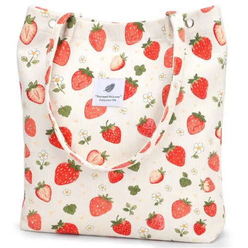 Image of Ayieyill Corduroy Tote Bag for Women Canvas Shoulder Cord Purse with Inner Pocket