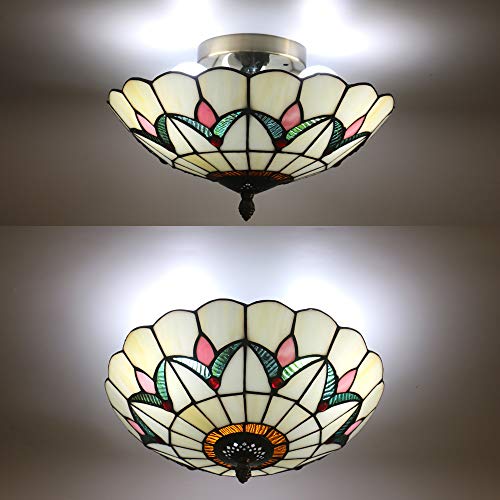 Skyweel 12 Inch Vintage Chandeliers Light Tiffany Style Ceiling Light Fixture Stained Glass Flower Flush Mount Ceiling Lighting Fixtures Lamps thumb #2