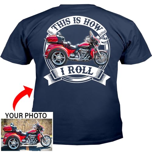 Gift for Trikers: Custom Photo This is How I Roll Motorcycle Trike T-Shirt - Unique Triker Apparel,3 Wheel Motorcycle t-Shirt, Funny Gift for triker Grandpas (on The Back) (BK354) Black4