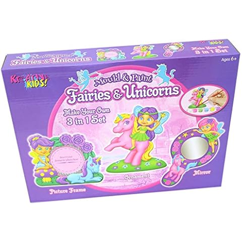 Kreative Kids 3 in 1 Fairies & Unicorns Mould and Paint Set - Make Your Own Fairy & Unicorn Frame, Mirror and Ornament Cover