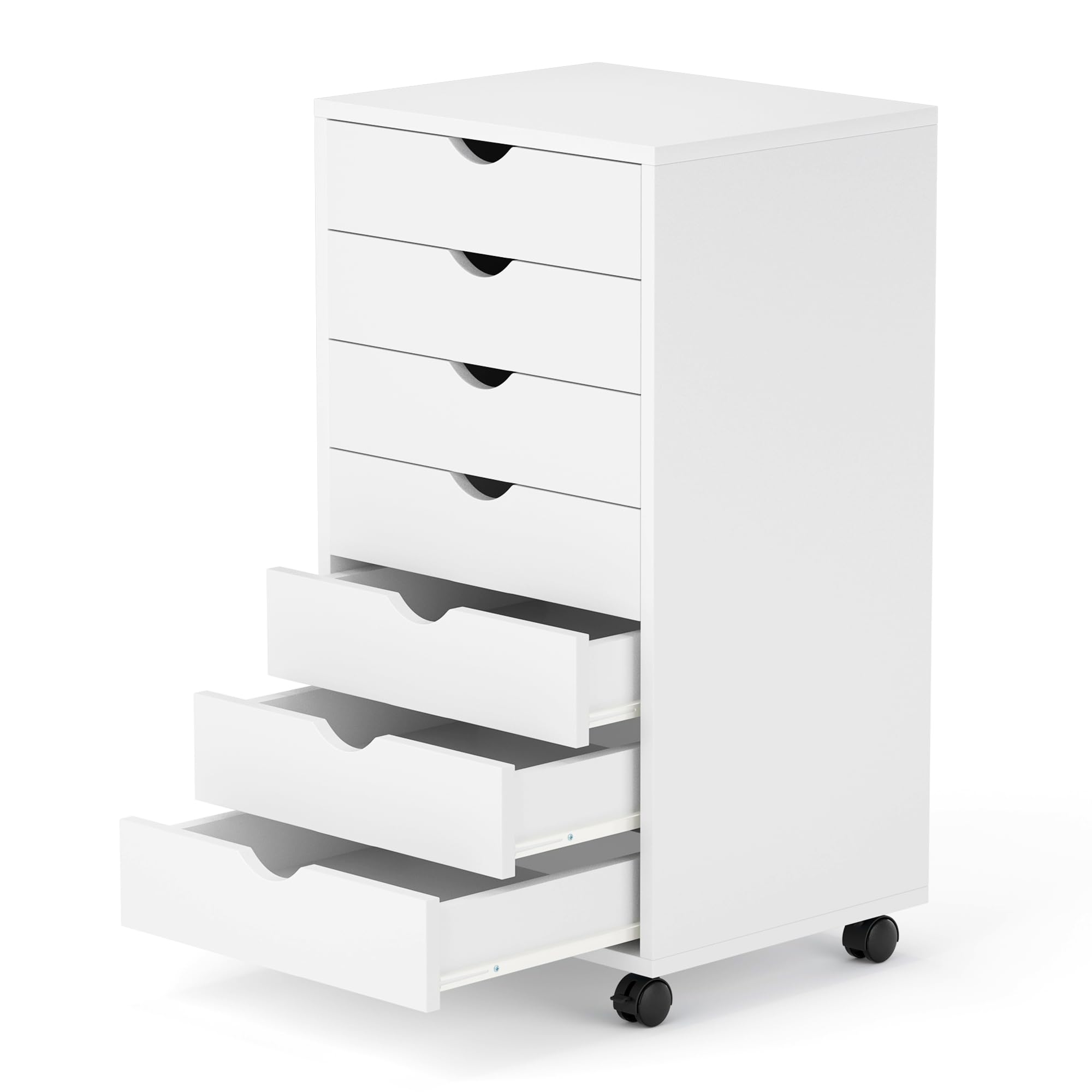 7 Drawer Mobile File Cabinet Under Desk Storage Organization with Wheels Vertical Filing Chest Rolling Wood Small Desk Printer Stand for Home Office, White